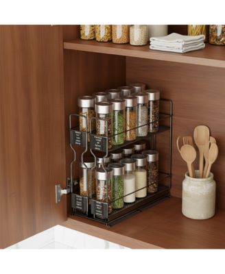 Pull Out Spice Rack Organizer for Cabinet, 2-Tier Pull Out Spice Rack Organizer for Cabinet with Labels, 5.2" W x 10.75" D x 10" H