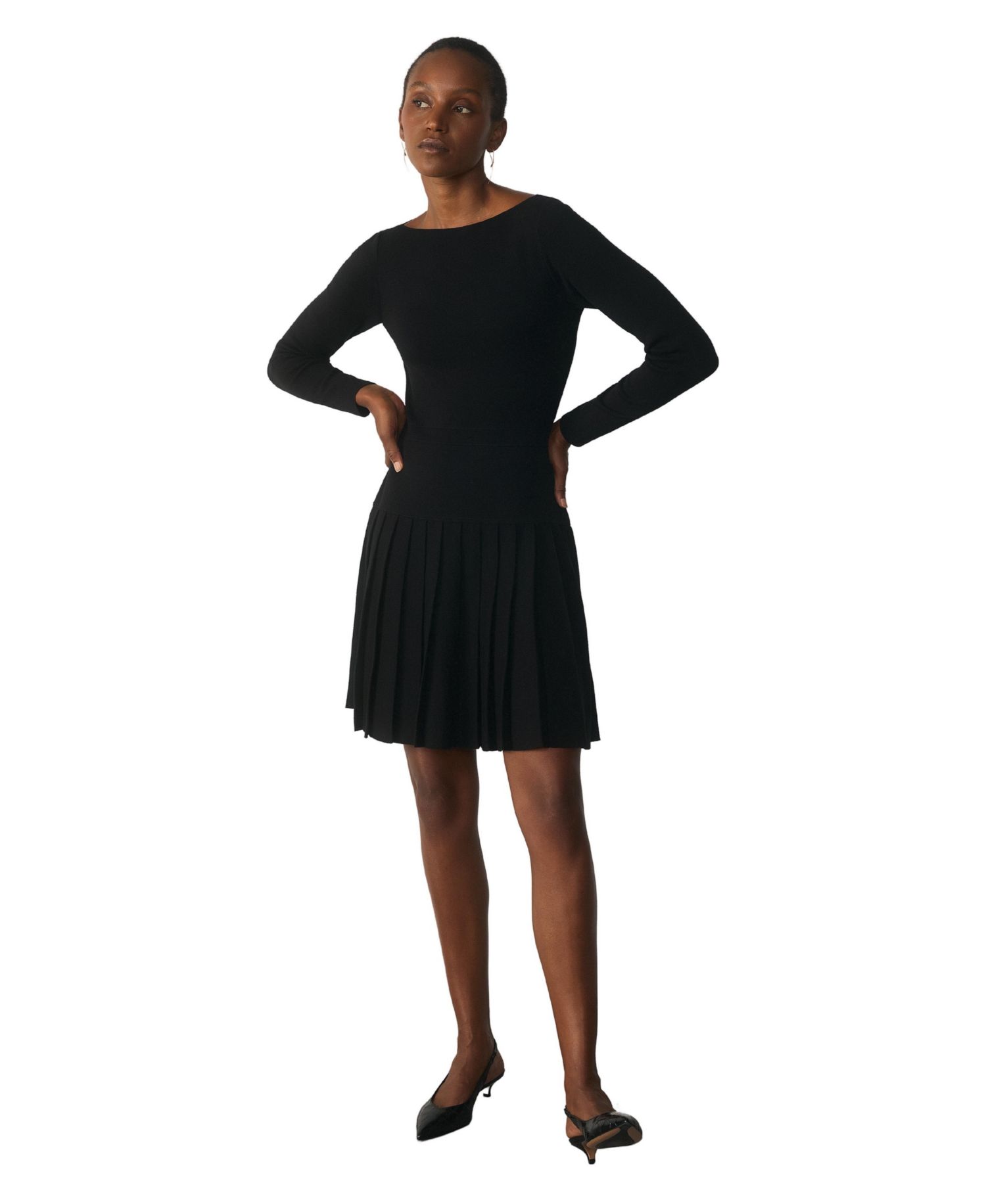 Women's Rothes Long-Sleeve Boat-Neck Mini Dress