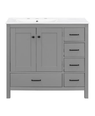 Bathroom Vanity with Ceramic Sink Combo Storage Cabinet 2 Soft Close Doors and 5 Drawers
