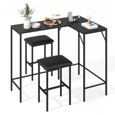 3-Piece Convertible Kitchen Table and Chairs Set with Charging Station and Footrests