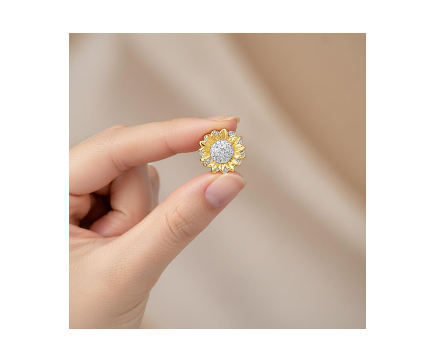 Stylish Two-Tone Cubic Zirconia Sunflower Stud Earrings