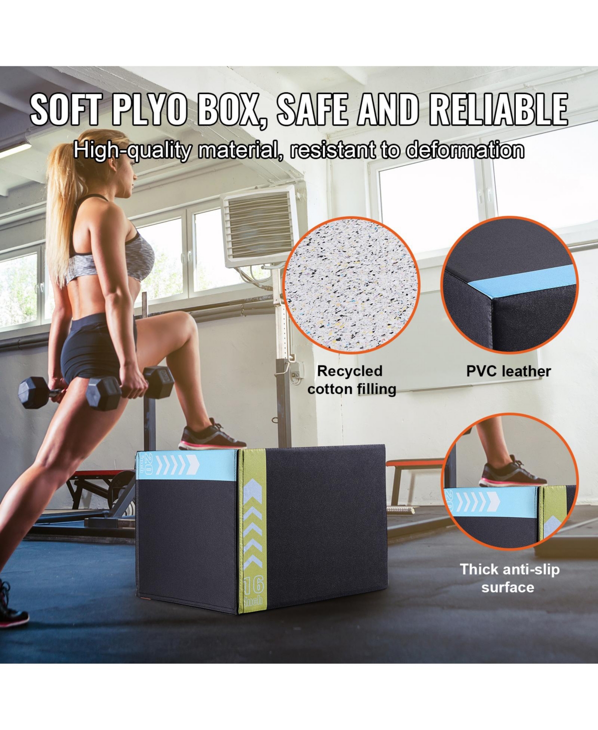 Sevorley 3-in-1 Soft Plyo Box, 20/18/16 in Adjustable Plyometric Jump Box for Home Gym