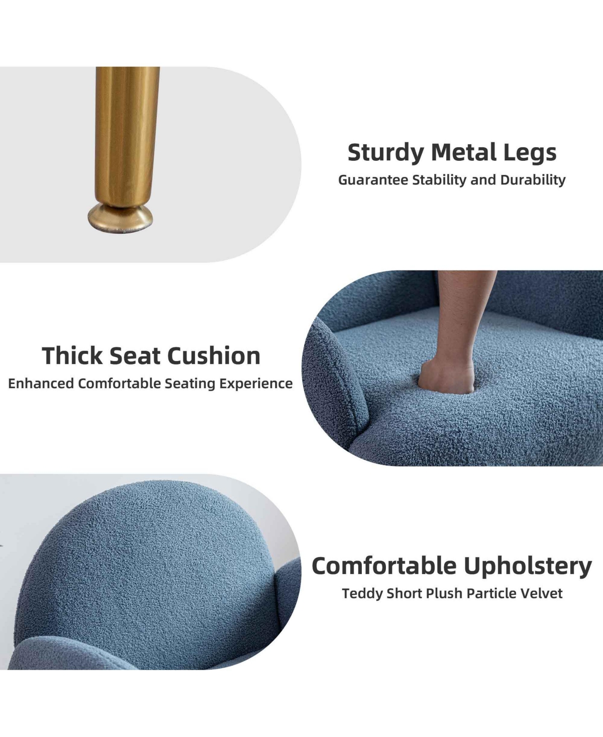Dyhome Teddy Upholstered Armchair, Modern Accent Chair with Metal Legs