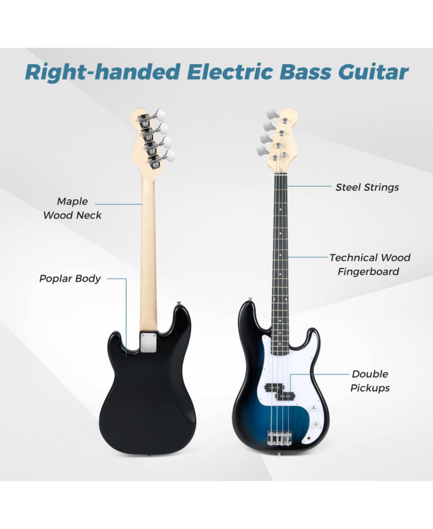 Детская игрушка SUGIFT 45.5 Inch Double-Pickup Electric Bass Guitar, Ages 12+, цвет: Синий — фото 4