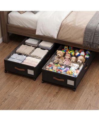 Extra Large Under Bed Storage Box with Wheels and Clear Cover, Rolling Organizer for Clothes, Bedding, Shoes and Toys