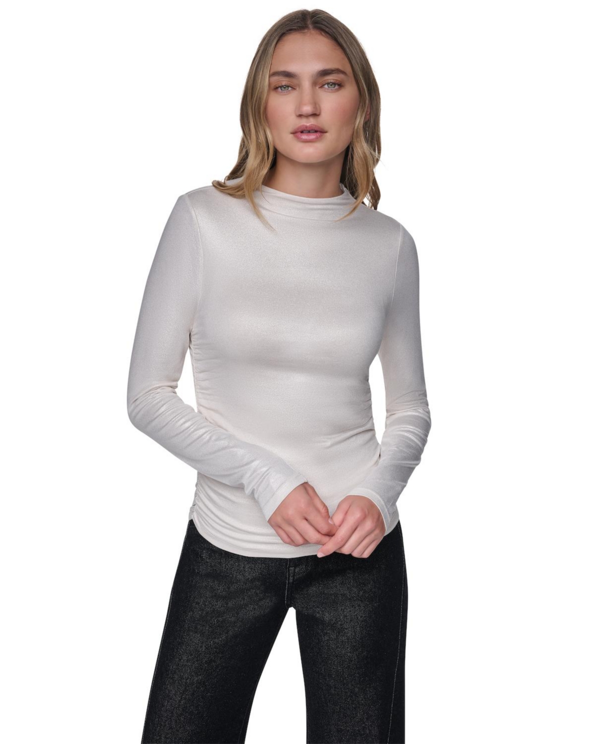 Dkny Jeans Women's Ruched Detail Long-Sleeve Top