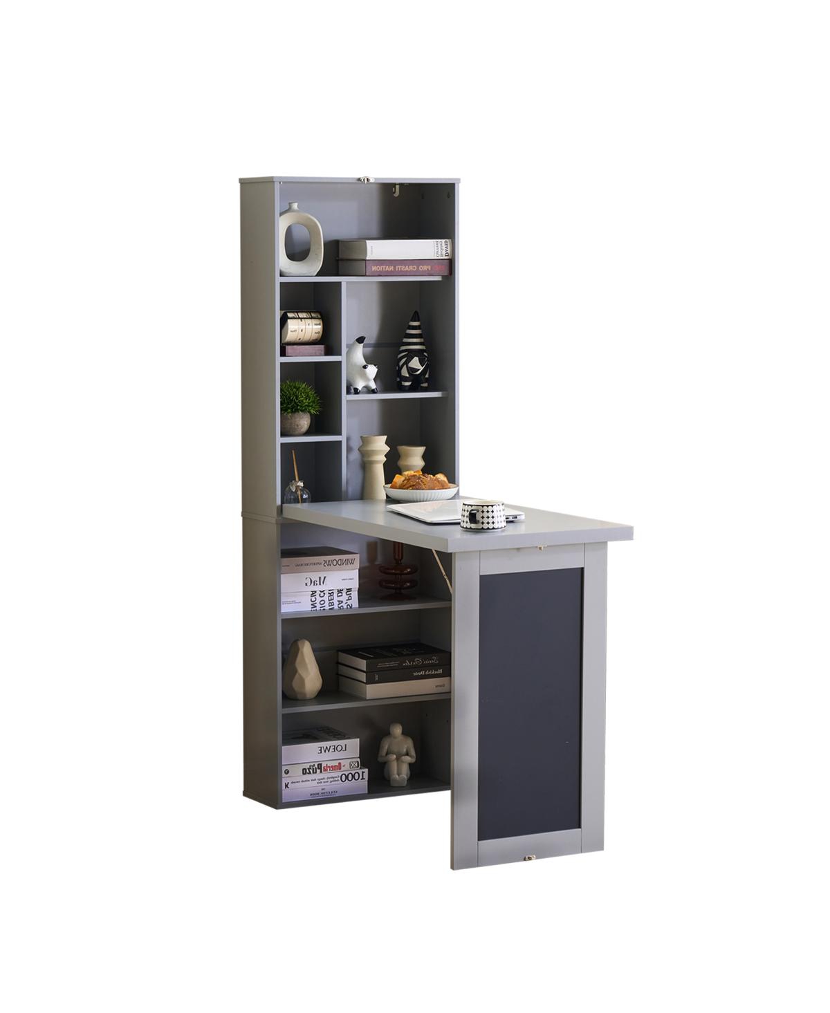 Streamdale Fold-out Wall Mount Convertible Writing Desk with Storage - Antique grey