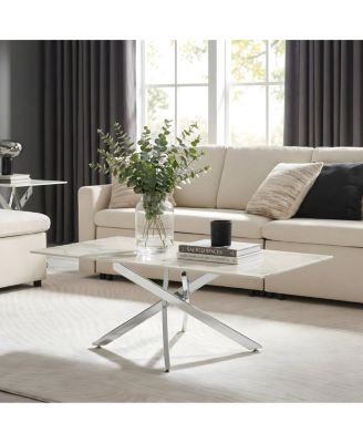 Faux Marble and Glass Silver Coffee Table