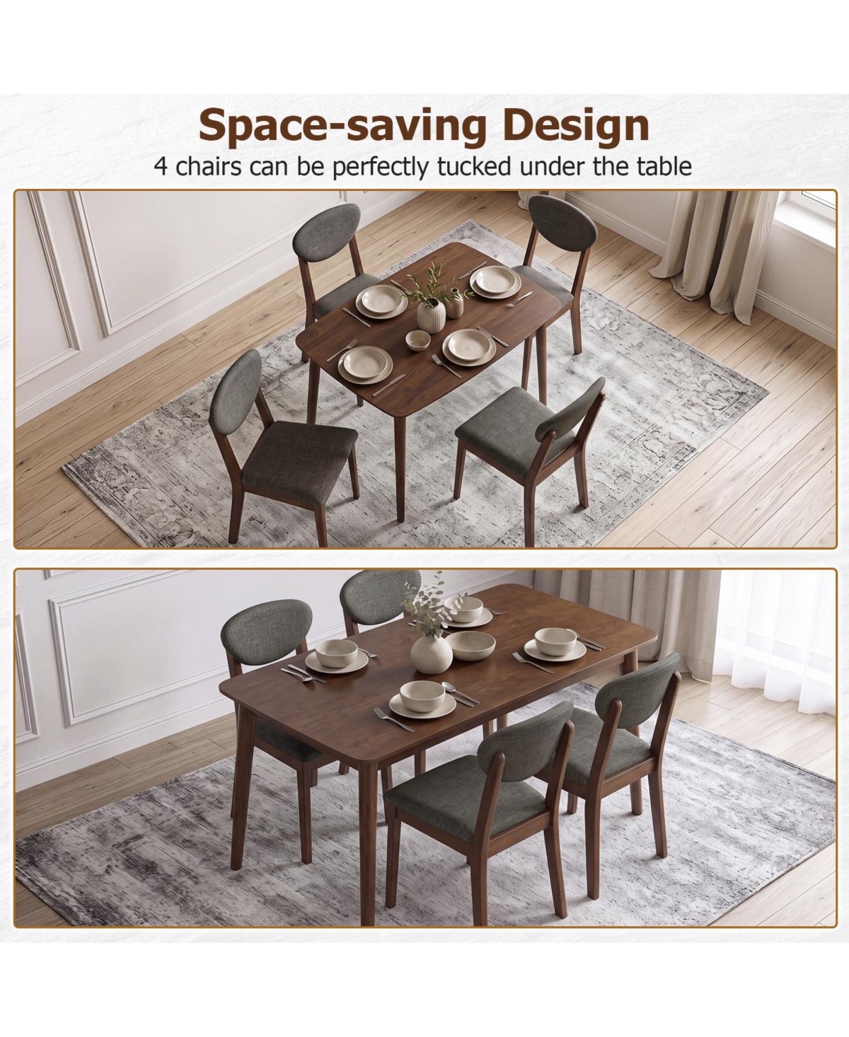 Gymax Wooden Dining Table Set for 4 w/Padded Seat for Living Room Breakfast Nook Coffee and Clay