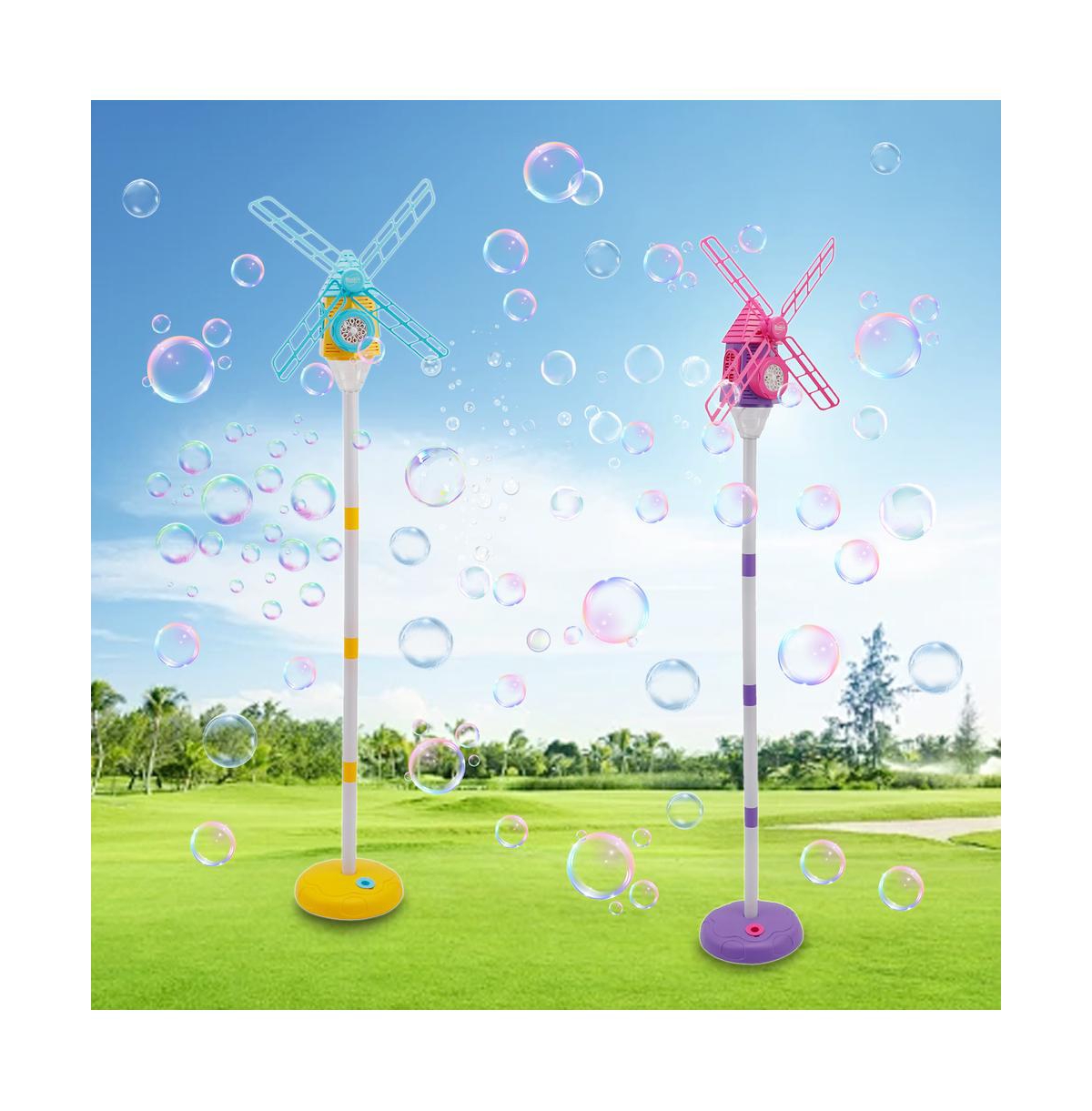 Bruce & Shark Standing Windmill 10-Nozzle Bubble Machine with Adjustable Height and Lights, 4.5 oz, Ages 3+