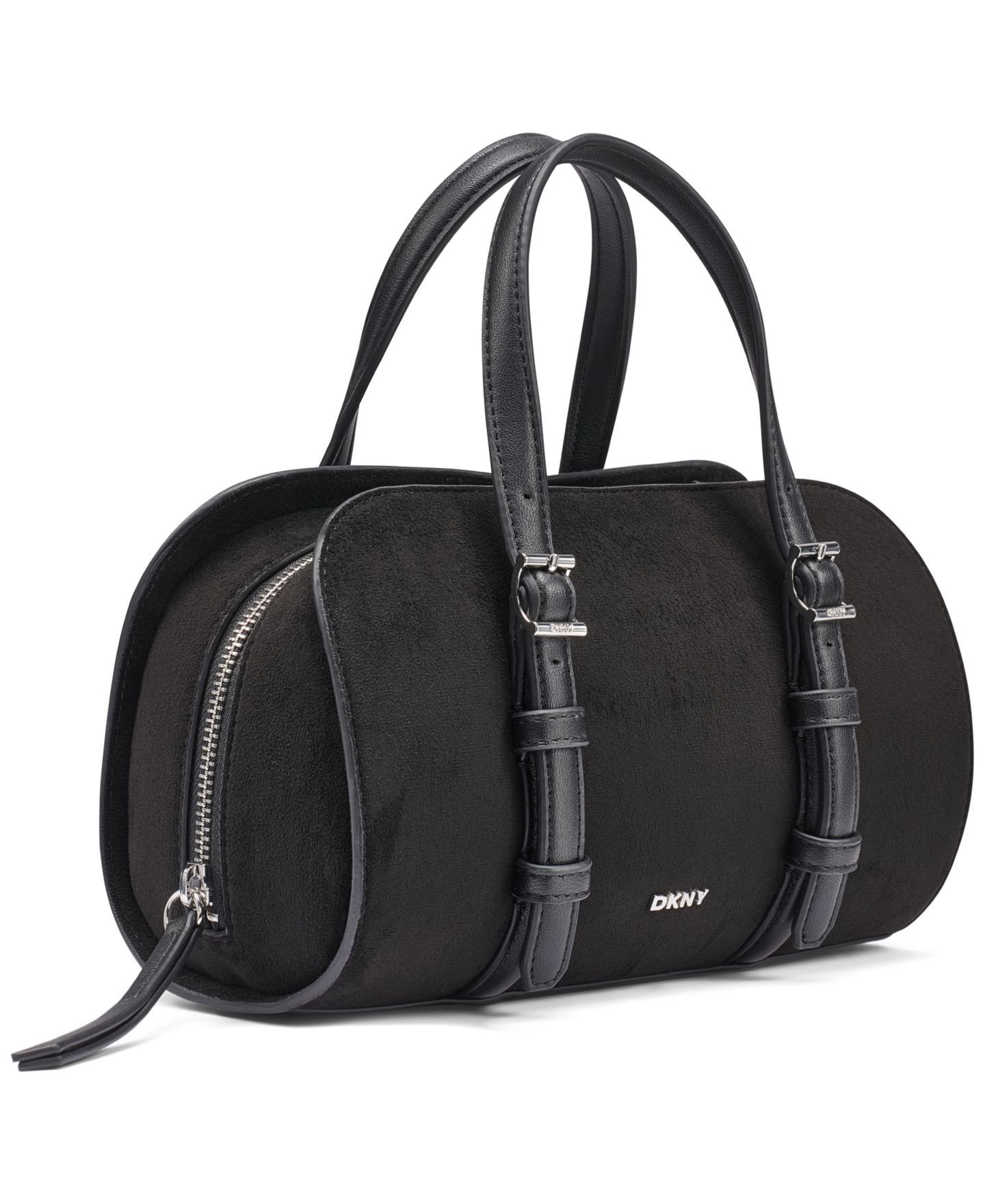 Женская сумка DKNY Cedar Small Suede Crossbody Satchel Handbag, цвет: Чёрный / Серебряный — фото 3