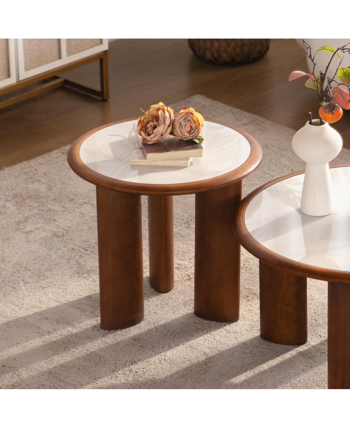 Streamdale Furniture Round Sintered Stone Coffee Table with Wooden Legs