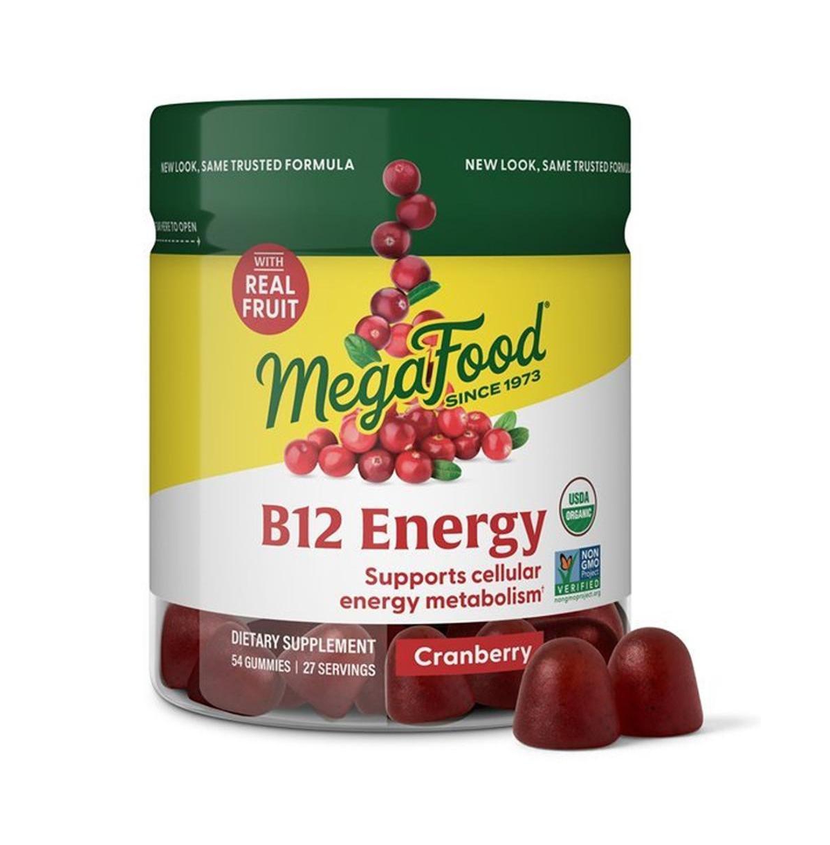 MegaFood Vitamin B12 Energy Gummies, Methyl B12 Vitamins, 70 Cranberry Gummies