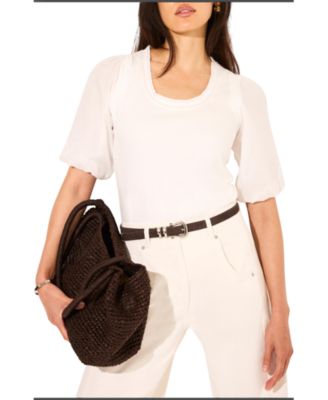 Women's Puff-Sleeve Scoop-Neck Top with Trim Detailing