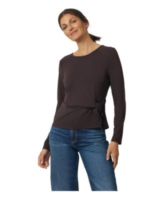 Women's Side-Tie Long-Sleeve Crewneck Knit Top