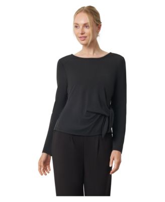 Women's Side-Tie Long-Sleeve Crewneck Knit Top