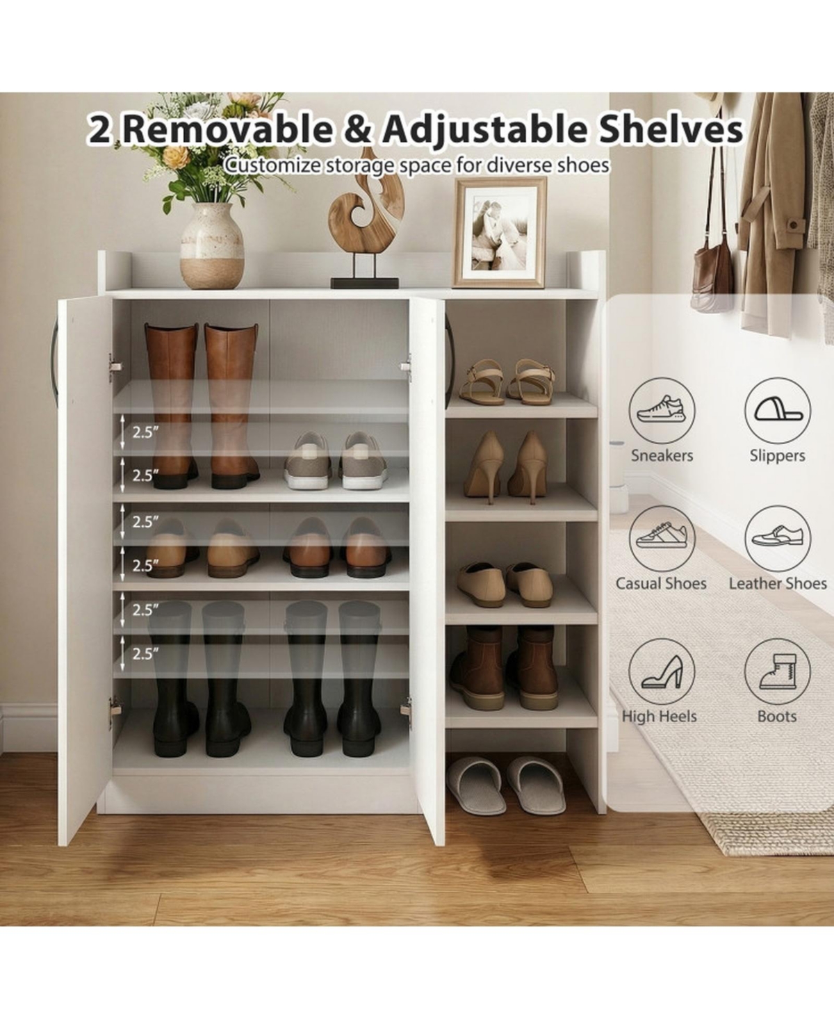 Sugift Shoe Storage Cabinet for Entryway with 2 Doors and Adjustable Inner Shelves
