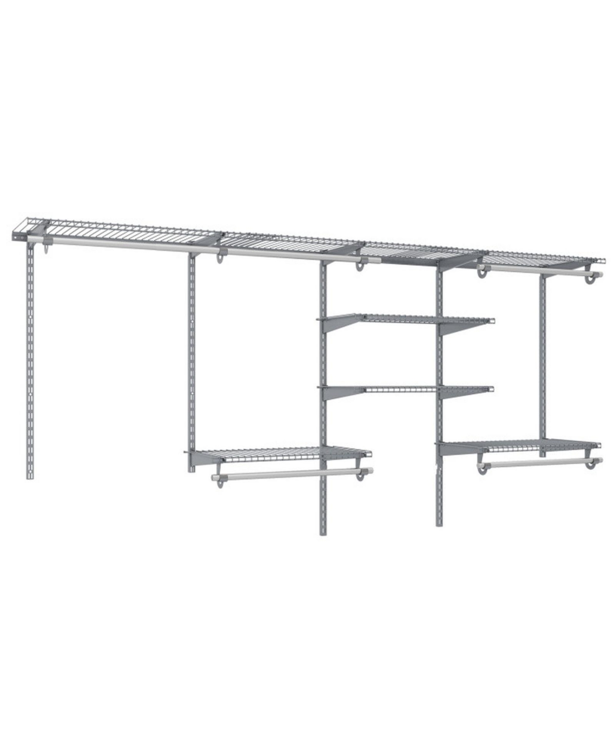 Sugift 4 to 8 Feet Closet Organizer System with Hanging Rods and 7 Storage Shelves Wall Mounted - Grey