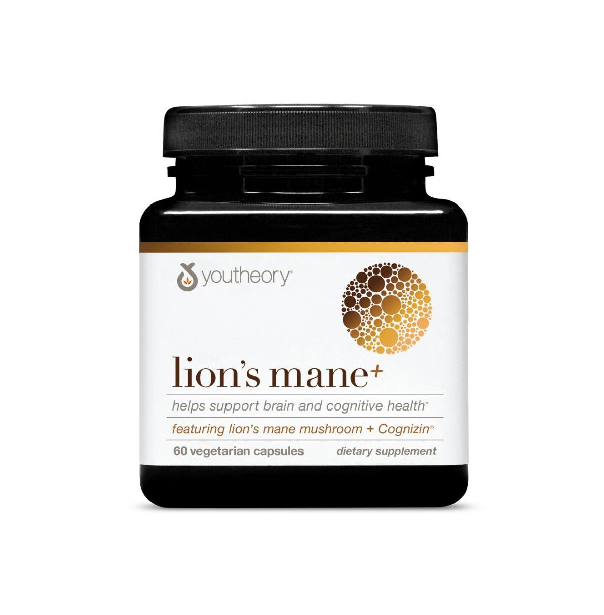 Youtheory Lion's Mane Plus Mushroom Supplement with Cognizin Offers Focus and Brain Support 60 Vegetarian Capsules