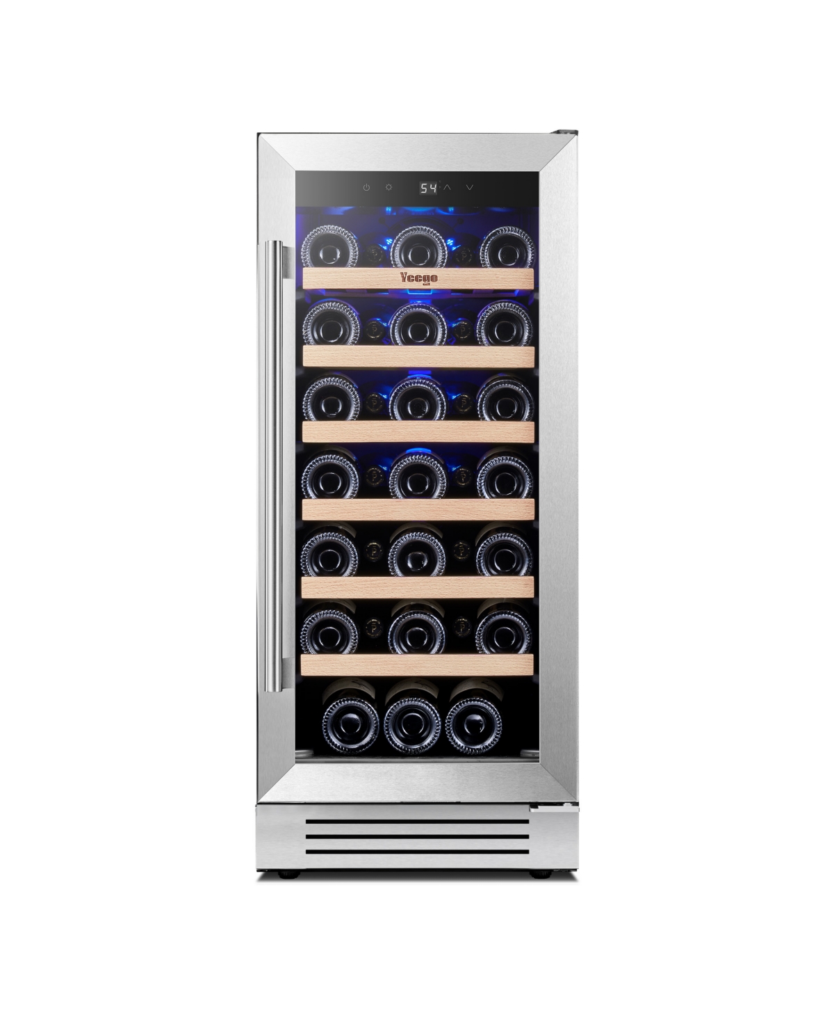 Yeego 15" Wine Cooler Single Zone Refrigerator 33 Bottles 40degree(s)F-65degree(s)F Wine Fridge, 6 Adjustable Shelves,Glass Door,Lights Home/Bar