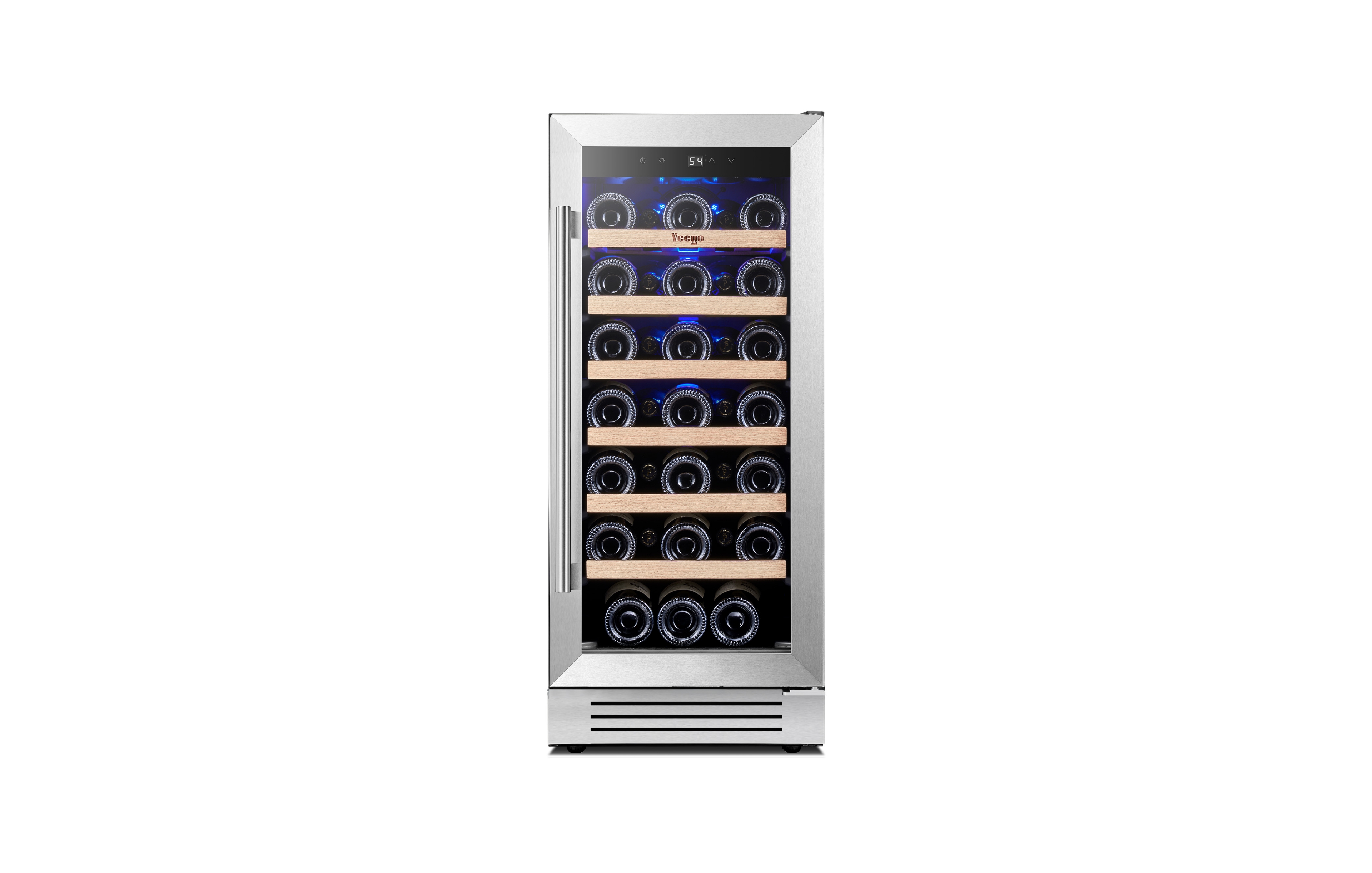 Yeego 15" Wine Cooler Single Zone Refrigerator 33 Bottles 40degree(s)F-65degree(s)F Wine Fridge, 6 Adjustable Shelves,Glass Door,Lights Home/Bar