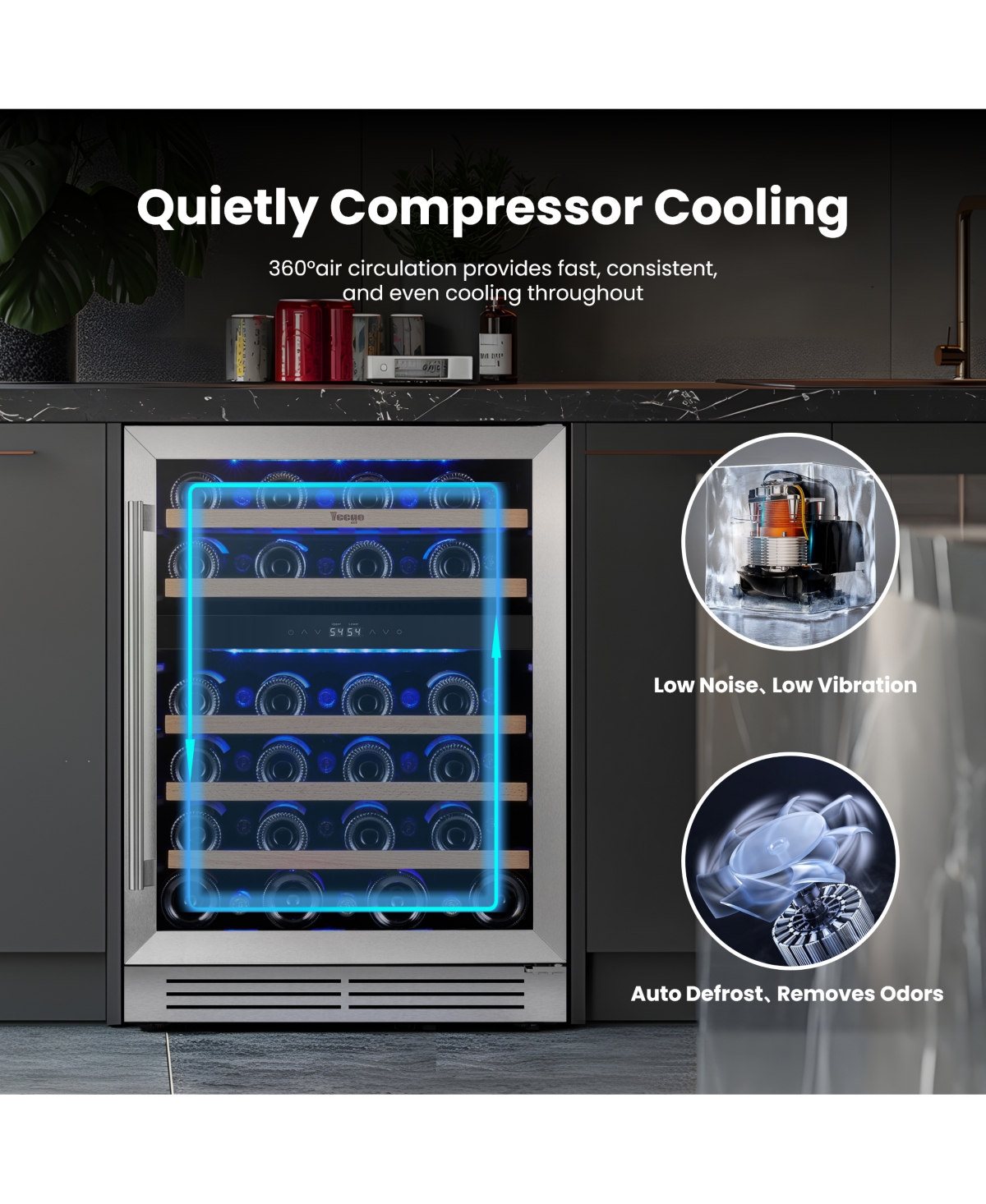 Yeego 24 Inch Dual Zone Wine Cooler Refrigerator Led Display 52 Bottles Built-in or Freestanding With Door,Shelves
