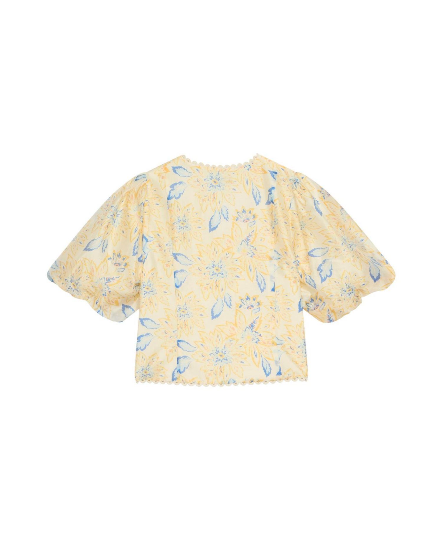 Women's Floral Puff-Sleeve Button-Front Lyocell-Blend Blouse
