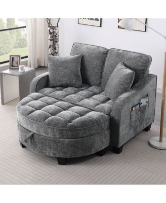  Two-Seater Sofa Chaise with Storage Footrest and Pillows
