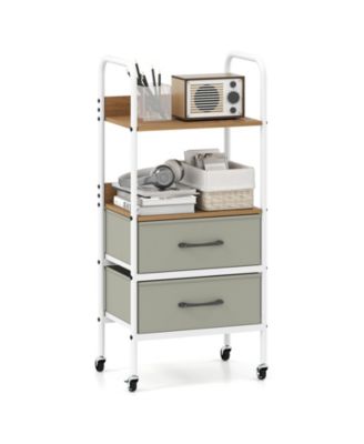 Rolling Utility Cart with Open Shelves and Fabric Drawers