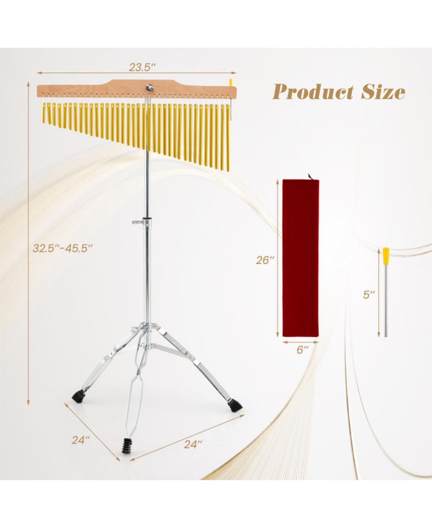 Детские игрушки SUGIFT 36-Bar Single-Row Height-Adjustable Orchestra Chimes with Folding Tripod, Ages 8+, цвет: Золотой — фото 3