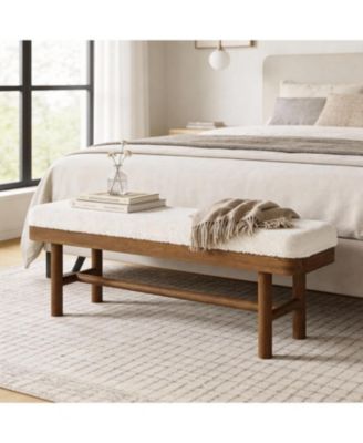 55" Upholstered Bedroom Bench, Solid Wood End of Bed Bench, Modern Indoor Bench with Cushion for Bedroom, Living Room