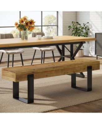 Solid Wooden Dining Bench,63" Farmhouse Kitchen Table Seat for 1-3 with Metal Legs,Long Home Indoor Entryway Bench for Dining Room, Hallway