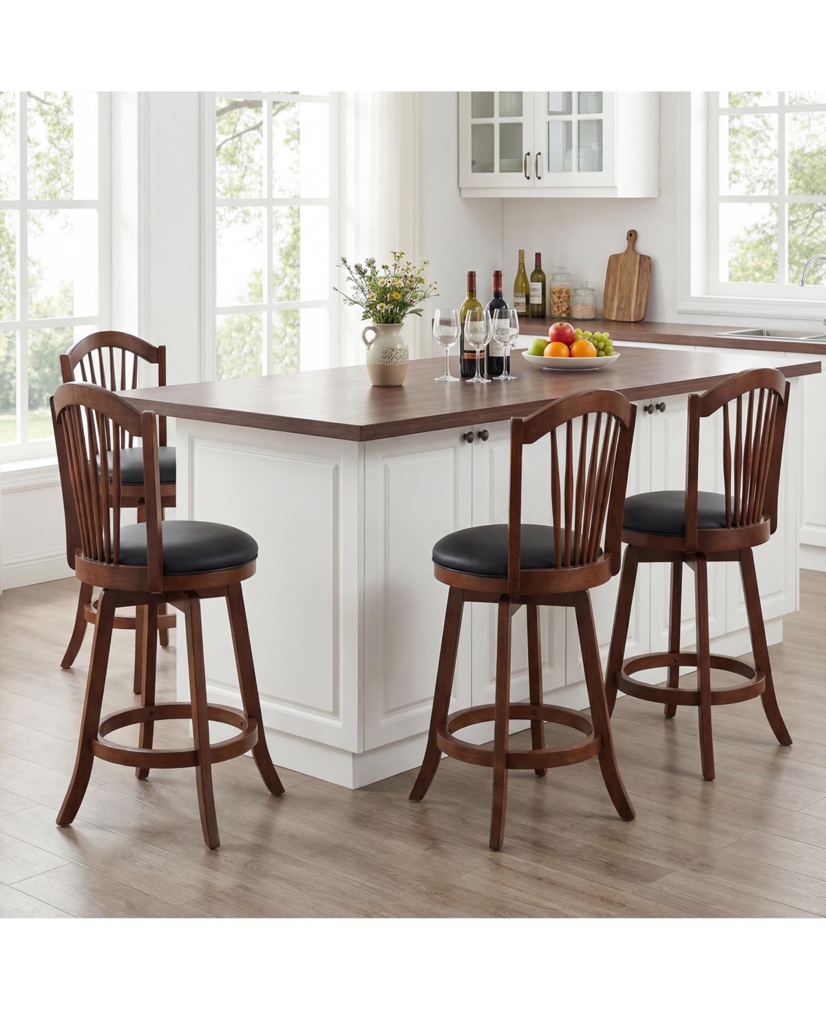 Set of 2 Swivel Bar Stools with Back Support