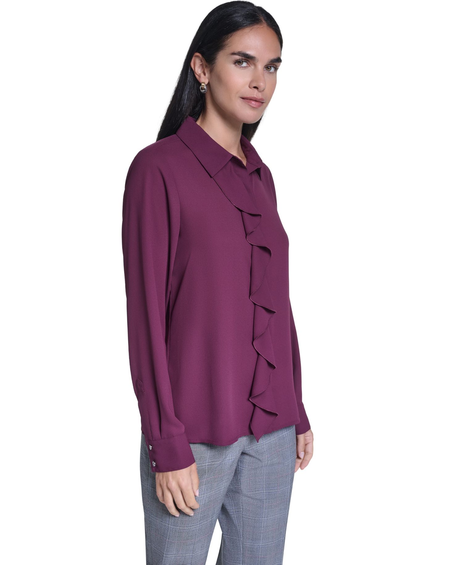 Women's Ruffle-Front Long-Sleeve Blouse