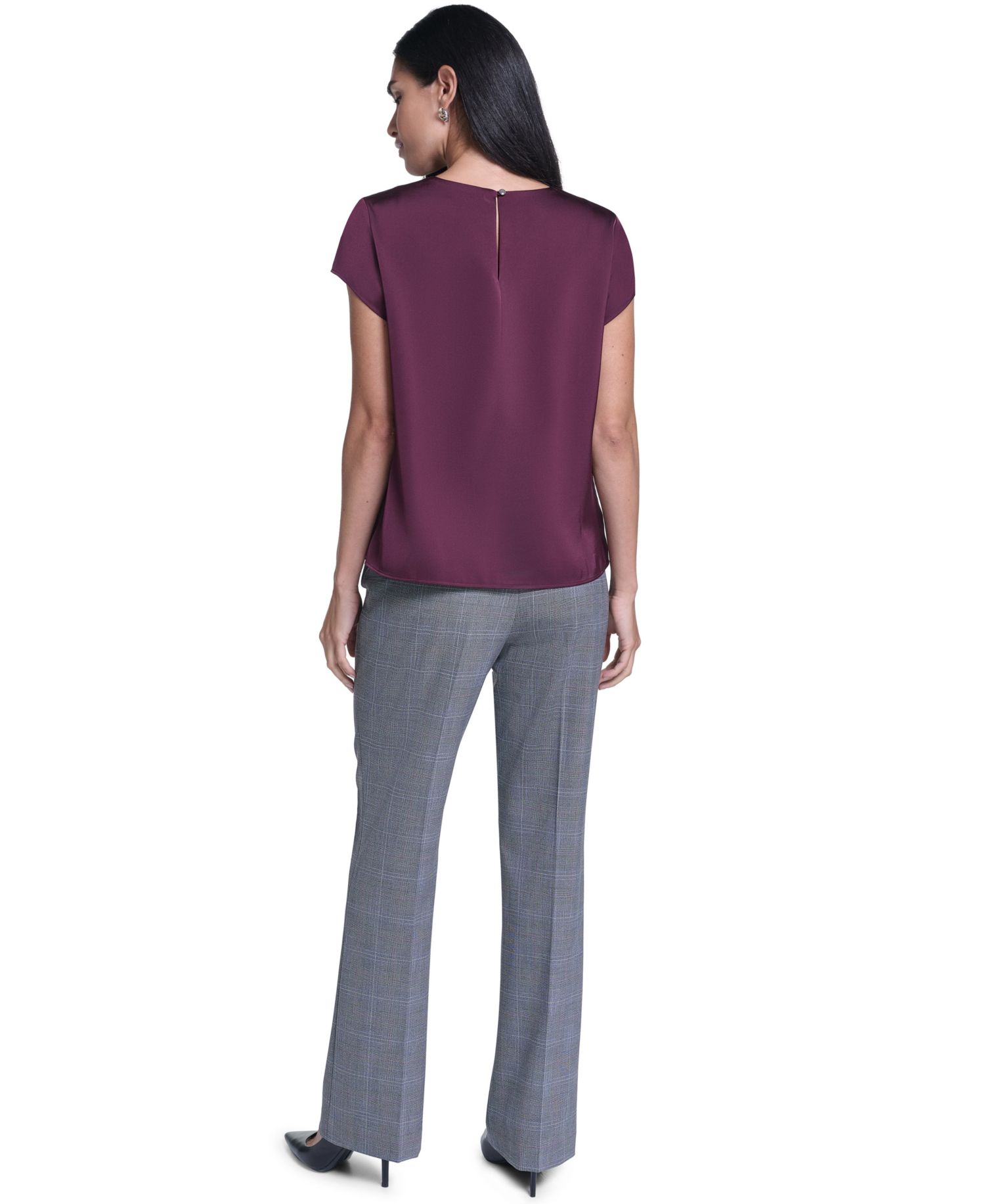 Women's Cap-Sleeve Crewneck Satin Blouse
