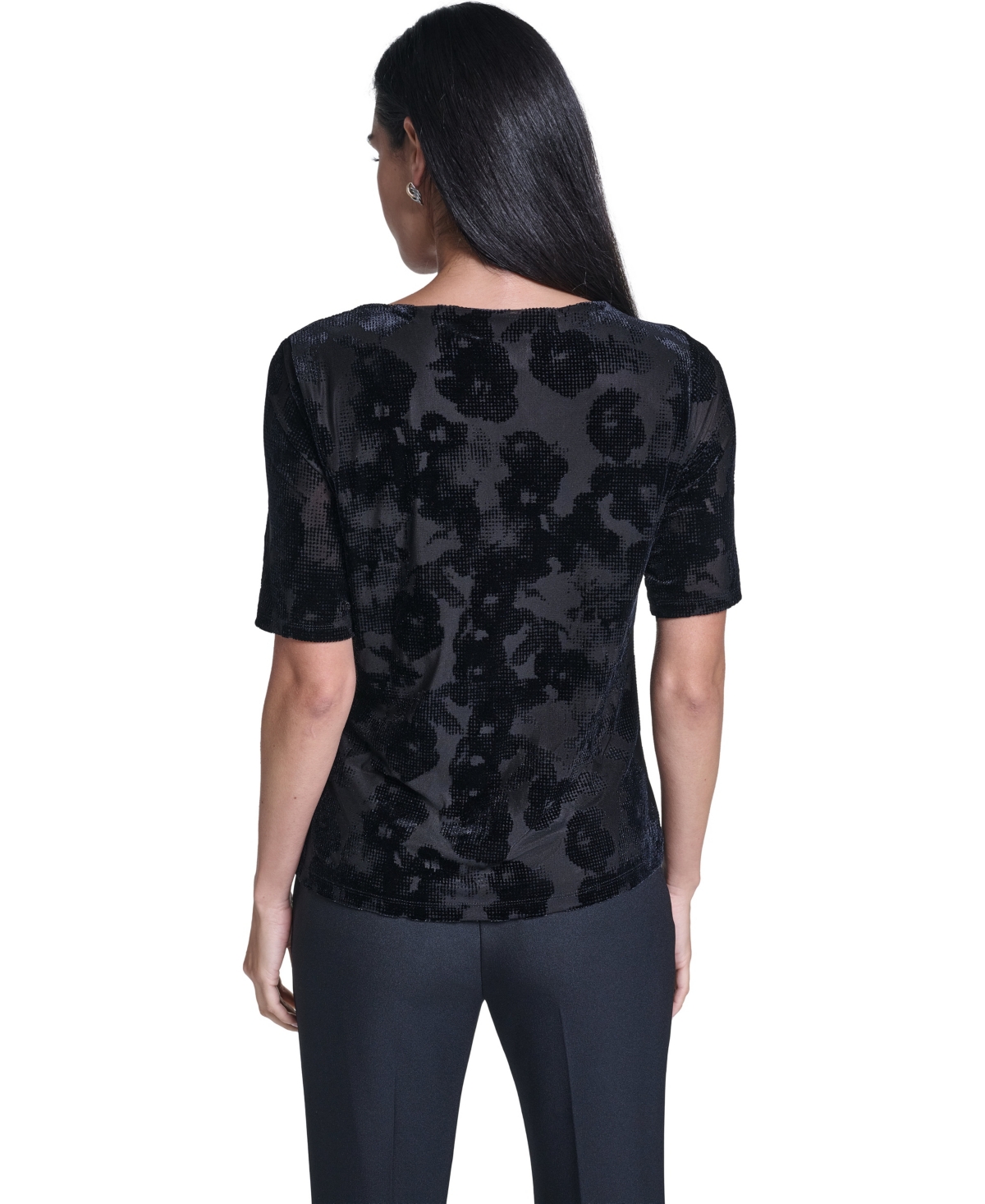 Calvin Klein Women's Short-Sleeve Pleated Floral Blouse
