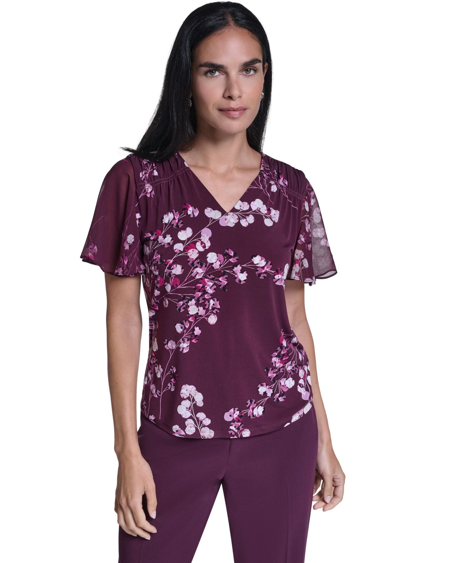 Women's V-Neck Floral Chiffon Blouse