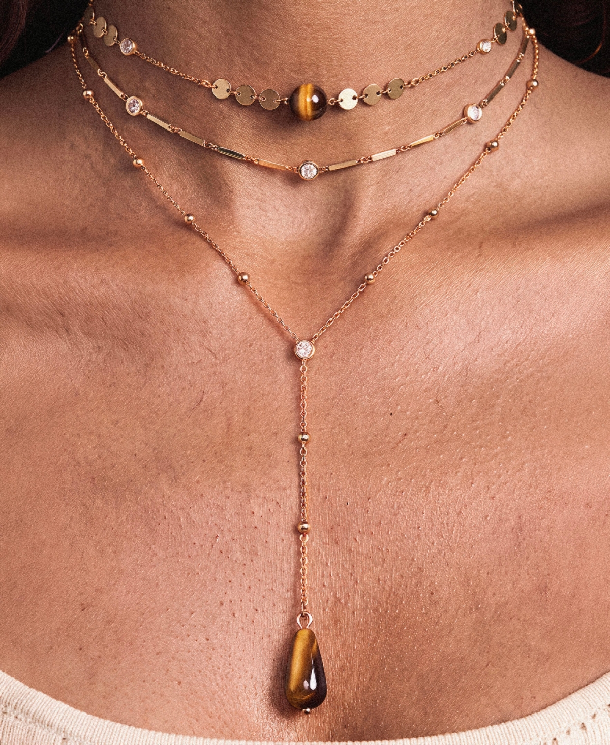 Ettika 18k Gold-Plated Forever Falling Tiger's Eye Lariat Necklace