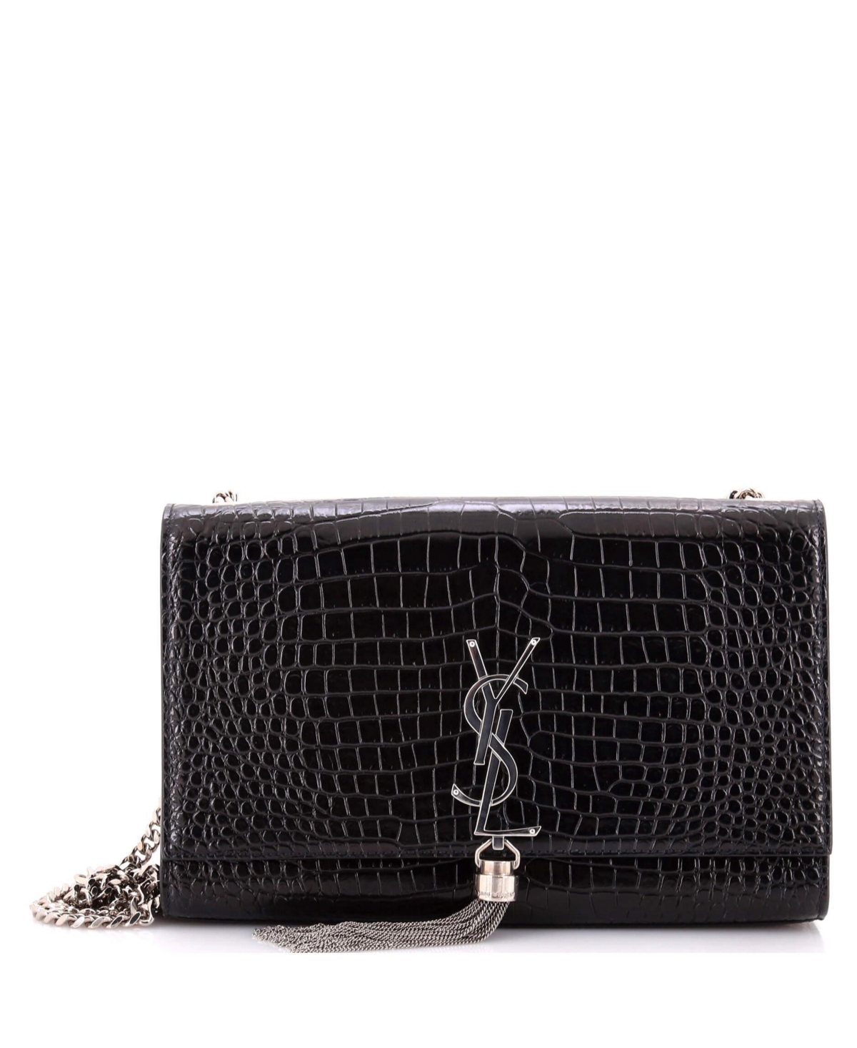 Pre-Owned Saint Laurent Medium Classic Monogram Tassel Crossbody Bag Embossed Leather - Black