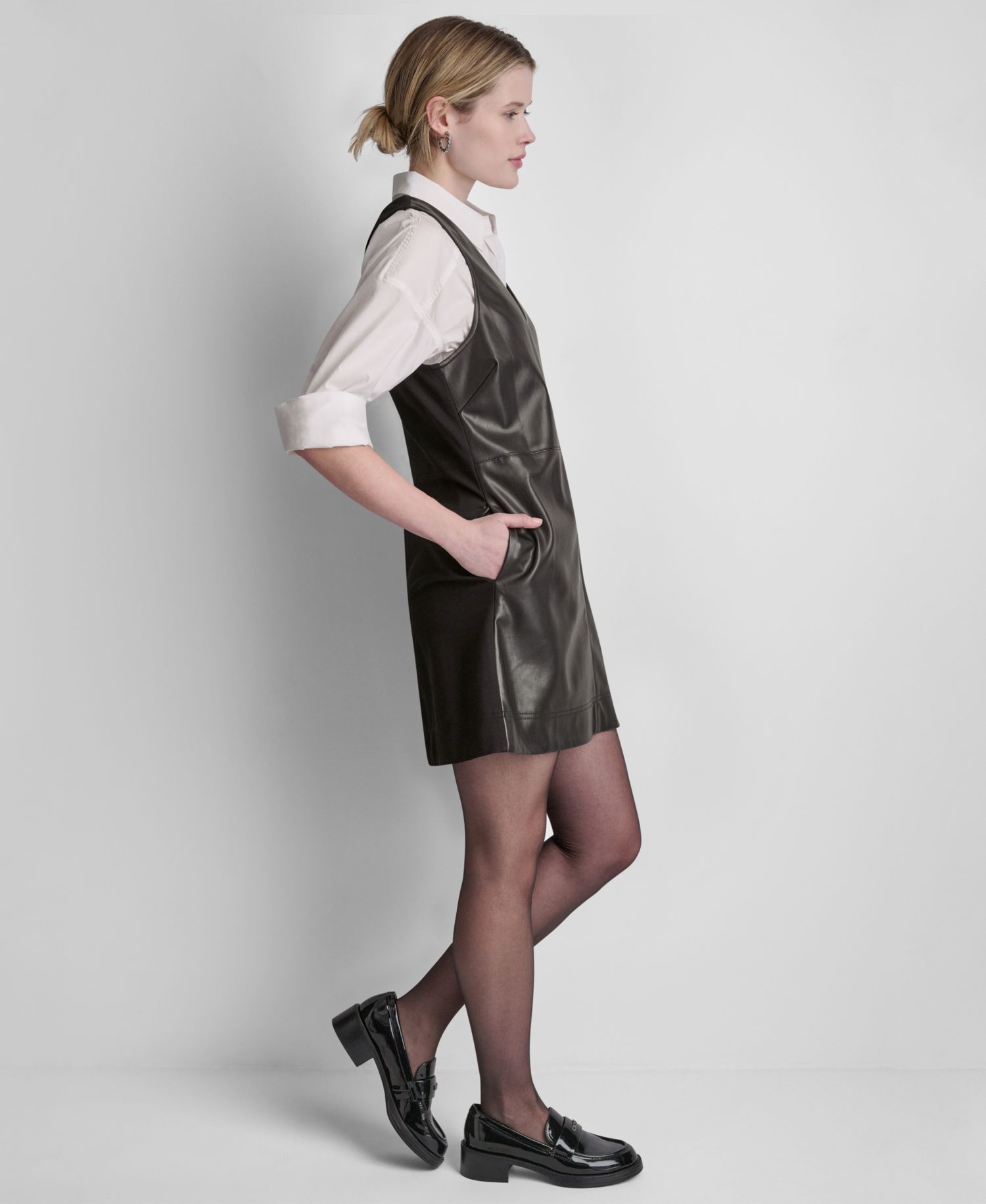 Women's Faux Leather Sleeveless V-Neck Mini Dress