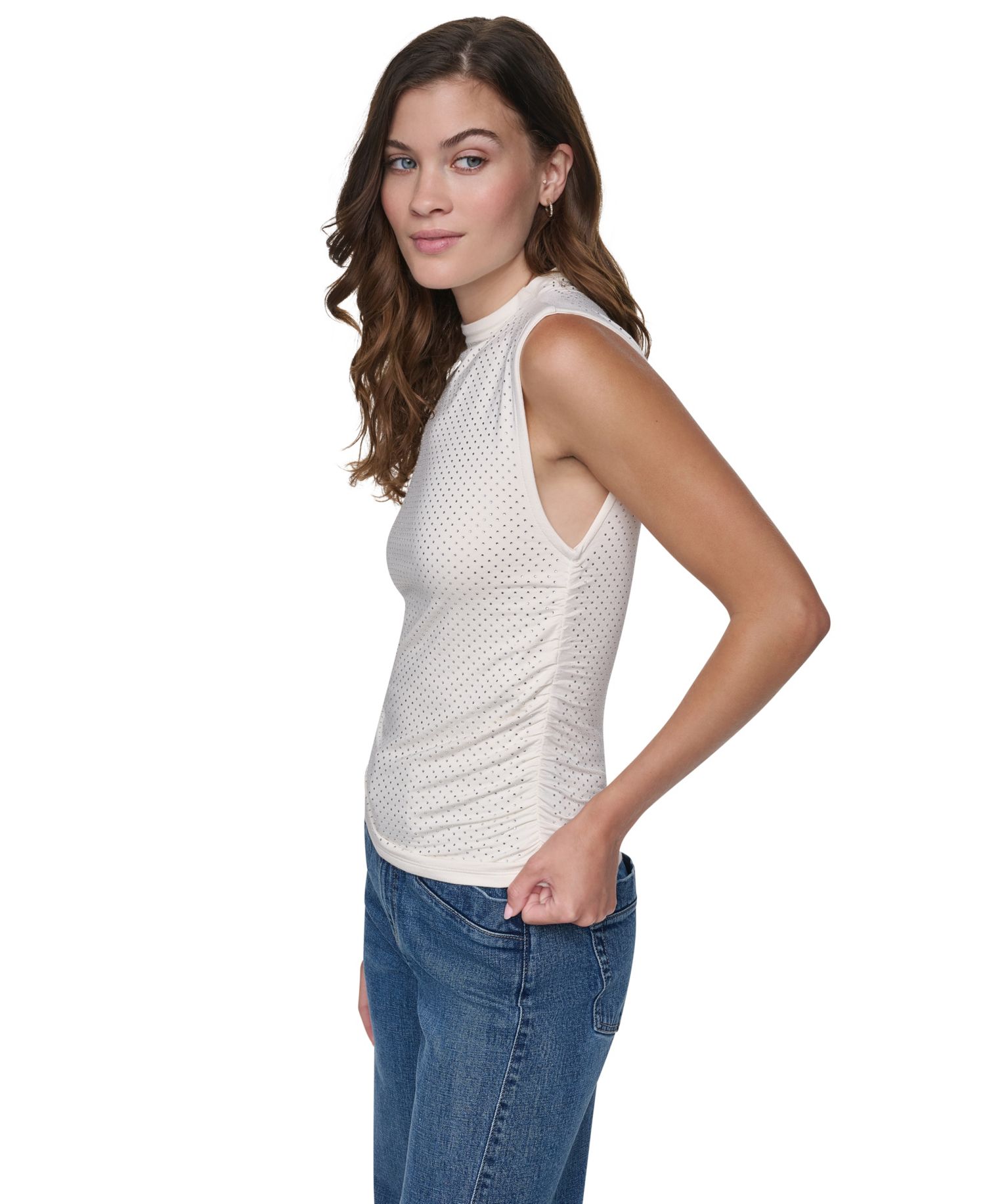 Women's High-Neck Sleeveless Ruched Tank Top