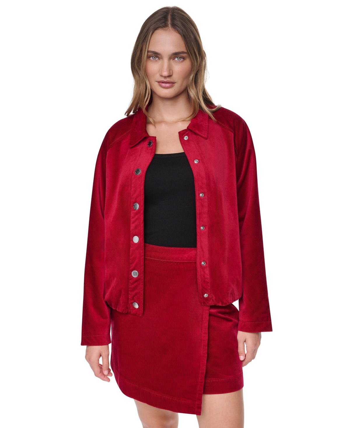Dkny Jeans Women's Raglan-Sleeve Puffer Cropped Jacket - Ruby