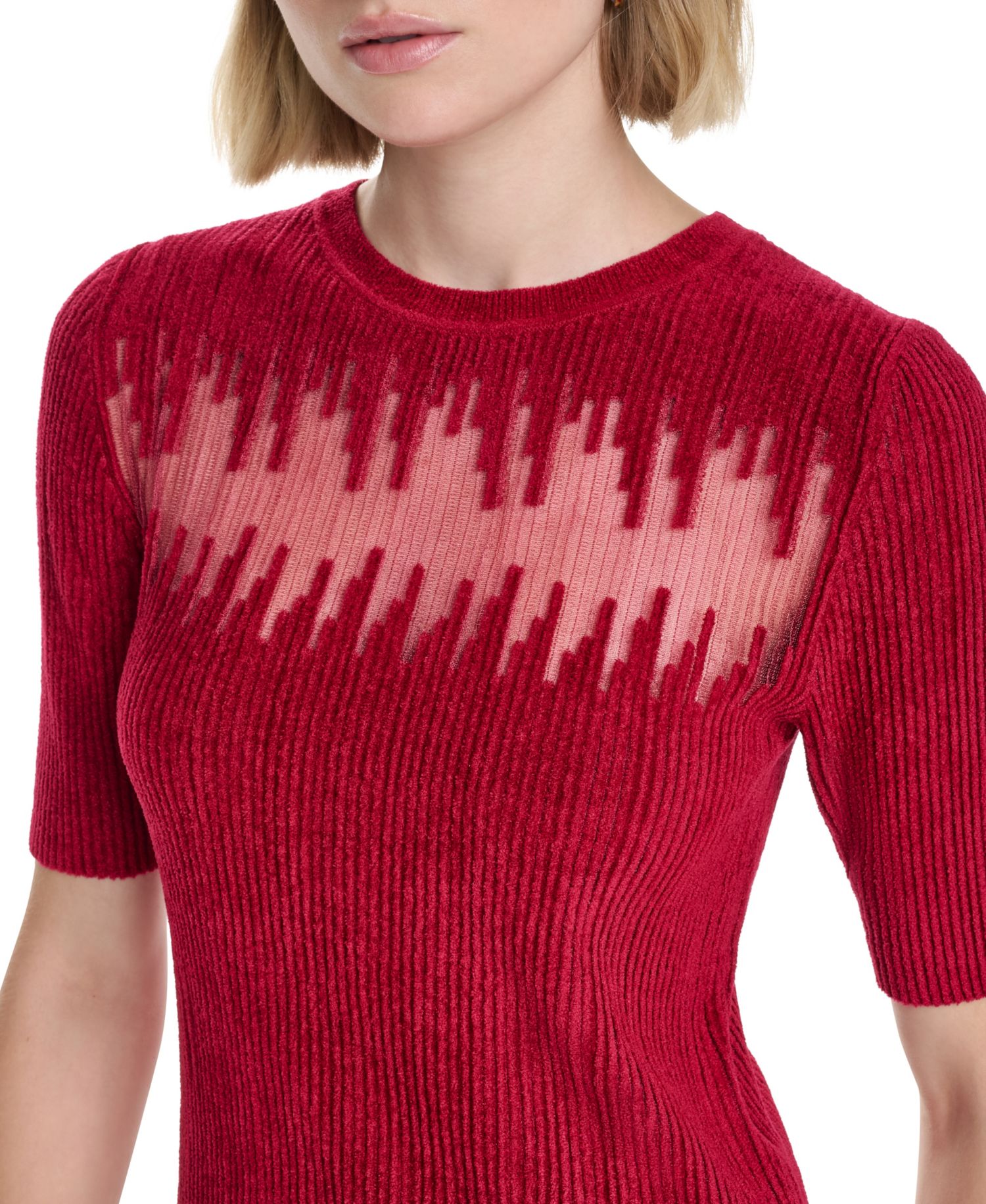 Petite Crewneck Short-Sleeve Ribbed Sweater