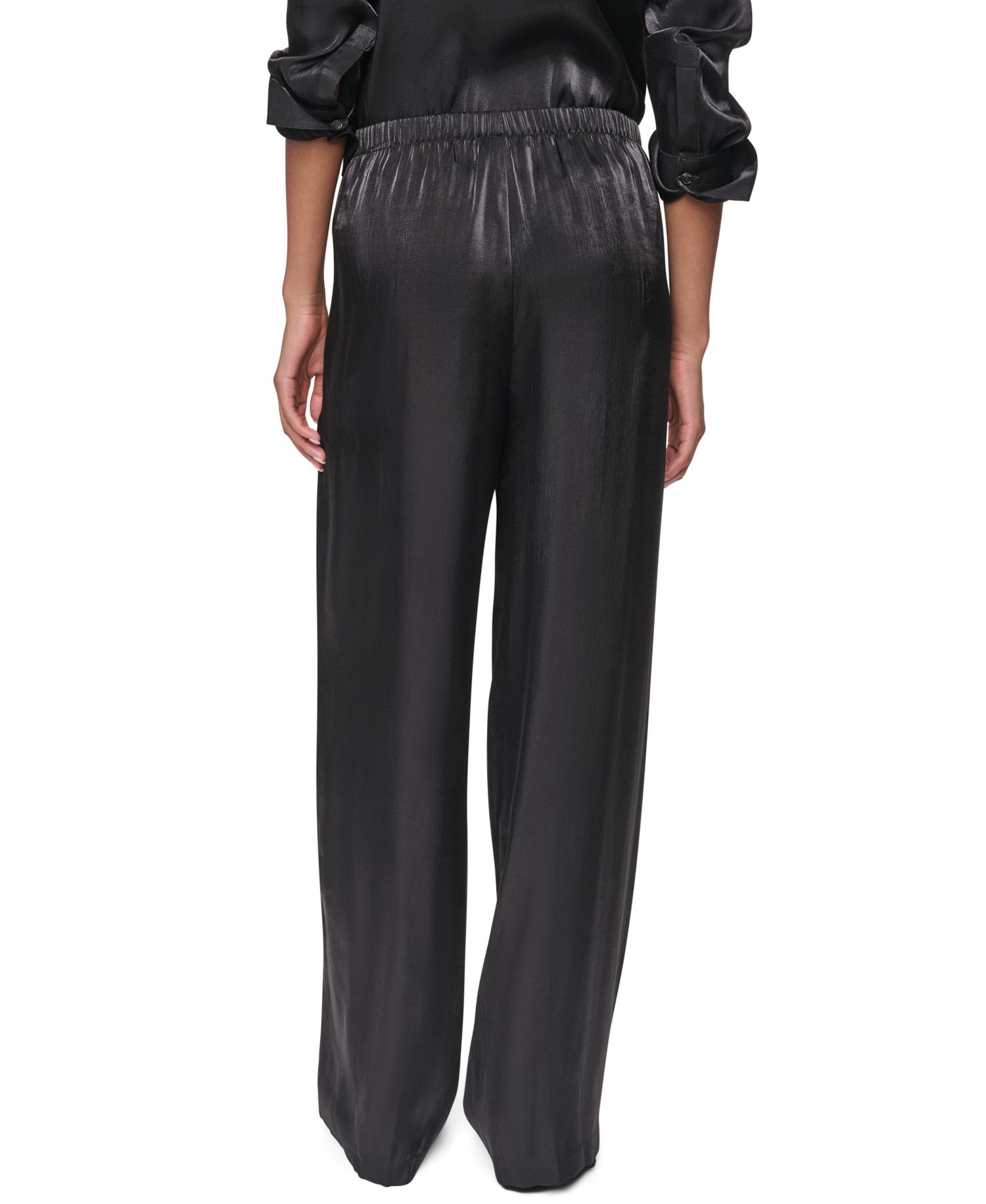 Petite East River Shine Wide-Leg High-Rise Satin Pants