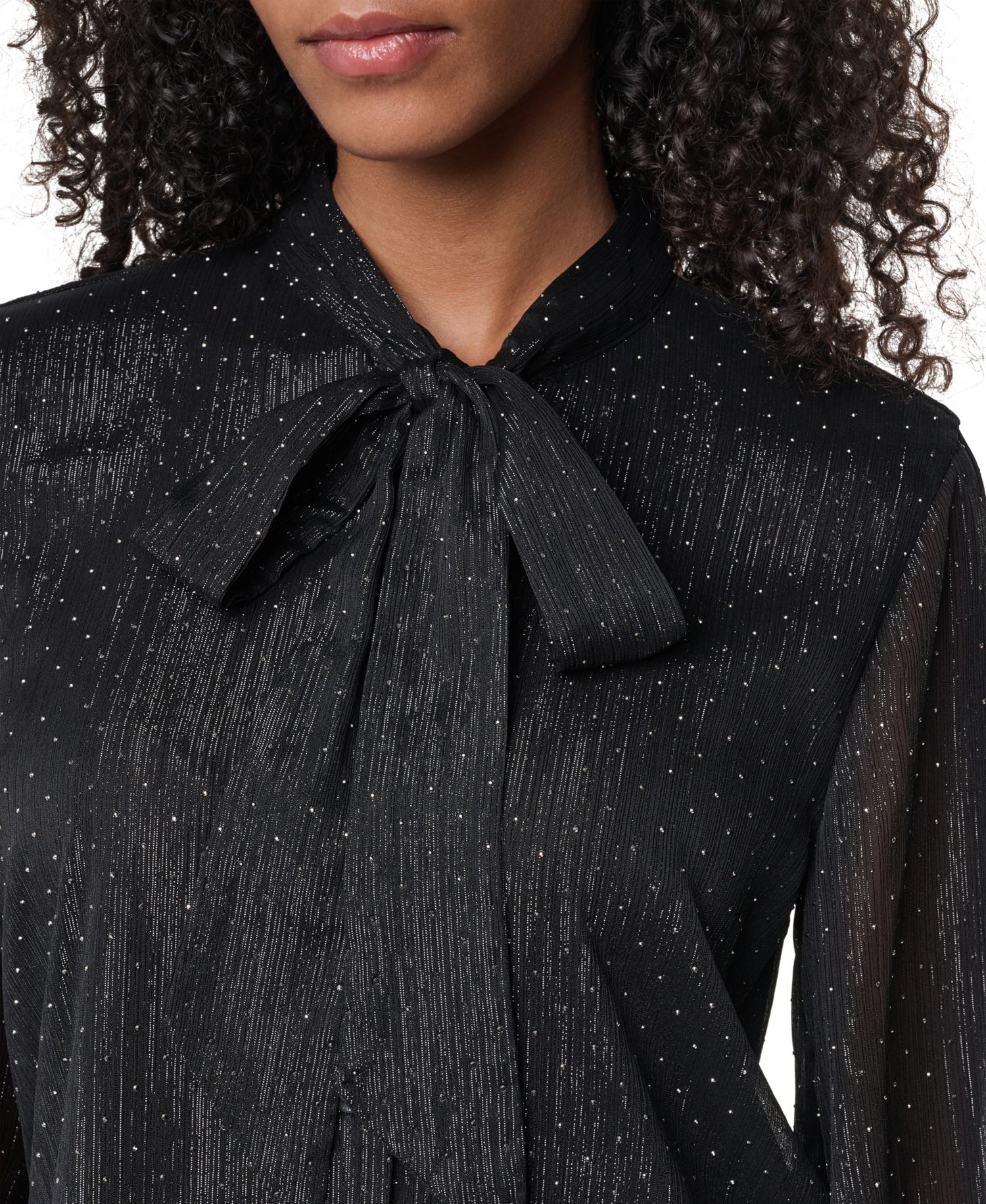 Petite Long-Sleeve Tie-Neck Button-Up Blouse