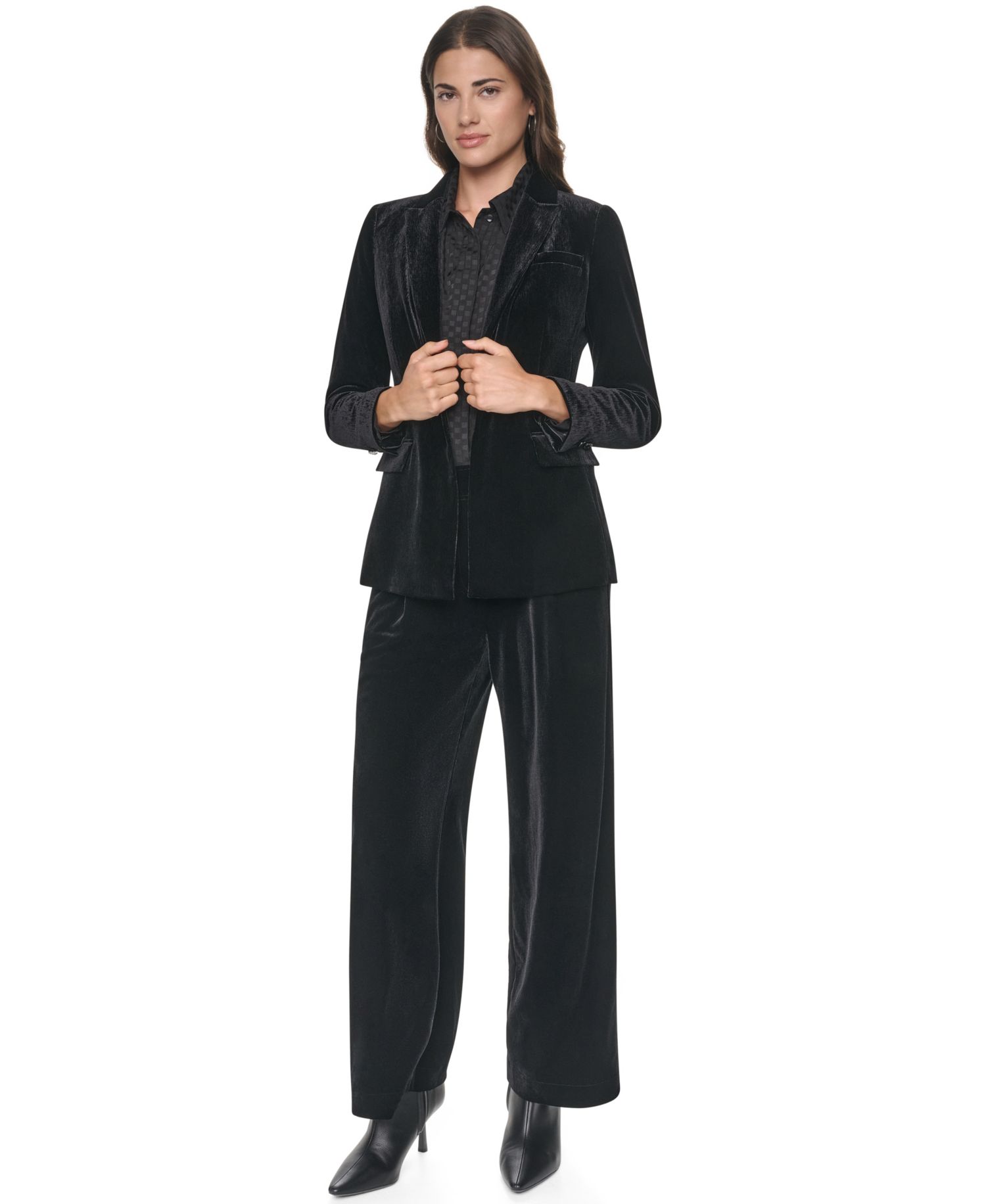 Petite Velvet Button-Front Fitted Blazer