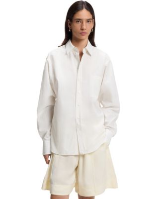 BOSS by Women's Long-Sleeve Relaxed-Fit Vertical-Stripe Cotton Poplin Blouse