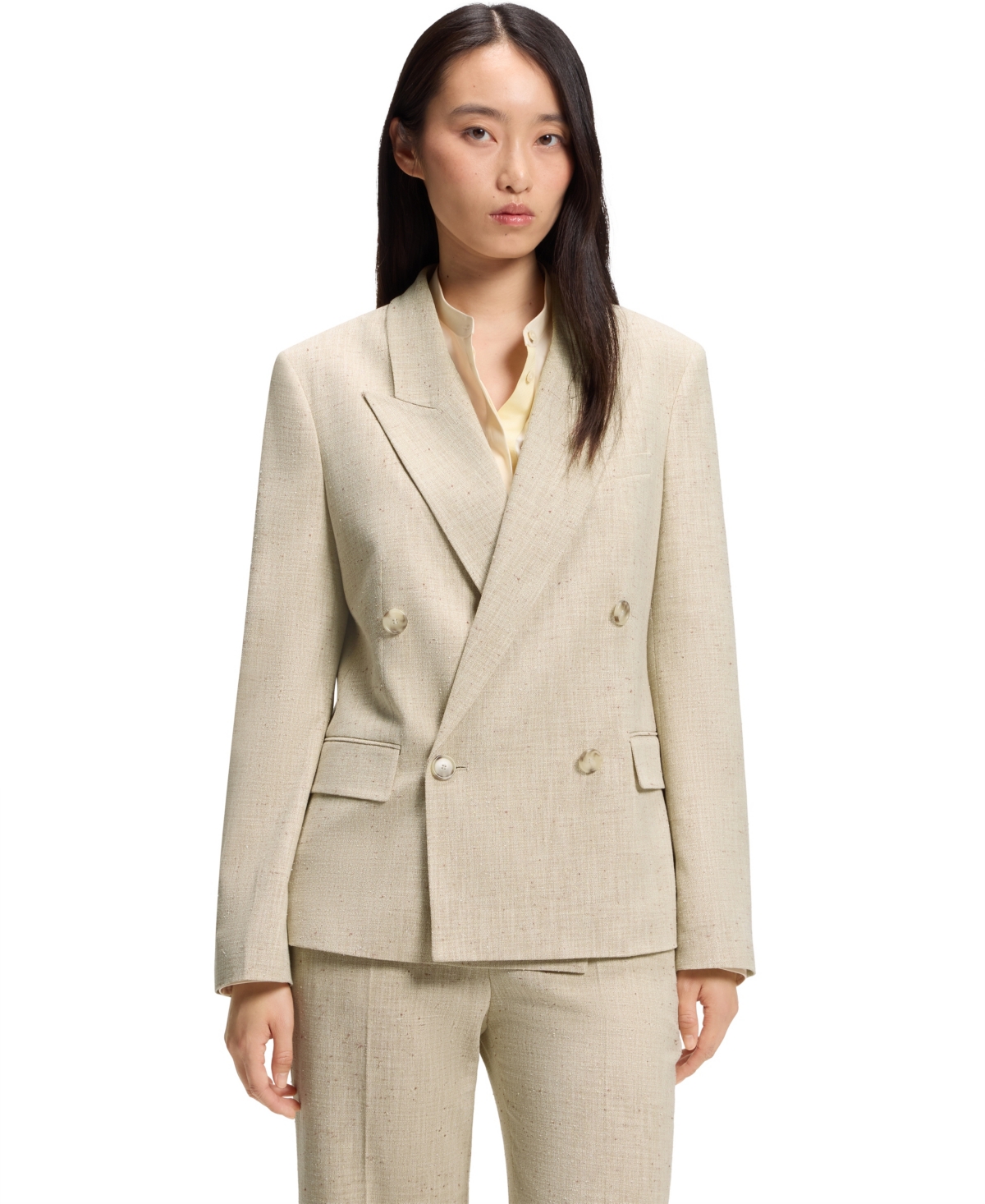 Boss by Hugo Women's Jaleto9 Double-Breasted Textured-Slub Blazer