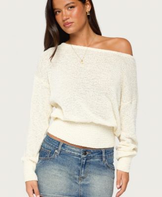 Women's Parra Off-the-Shoulder Long-Sleeve Textured-Knit Sweater