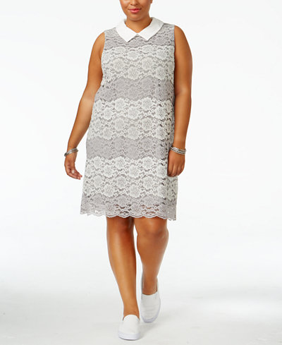 Monteau Trendy Plus Size Collared Lace Dress